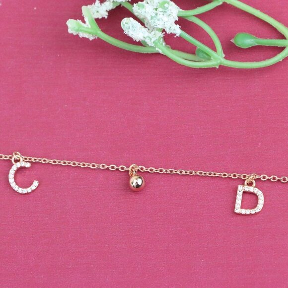 "Rose Gold D Initial Charm Bracelet with Adjustable Chain, XPBL1147 - Picture 10 of 12